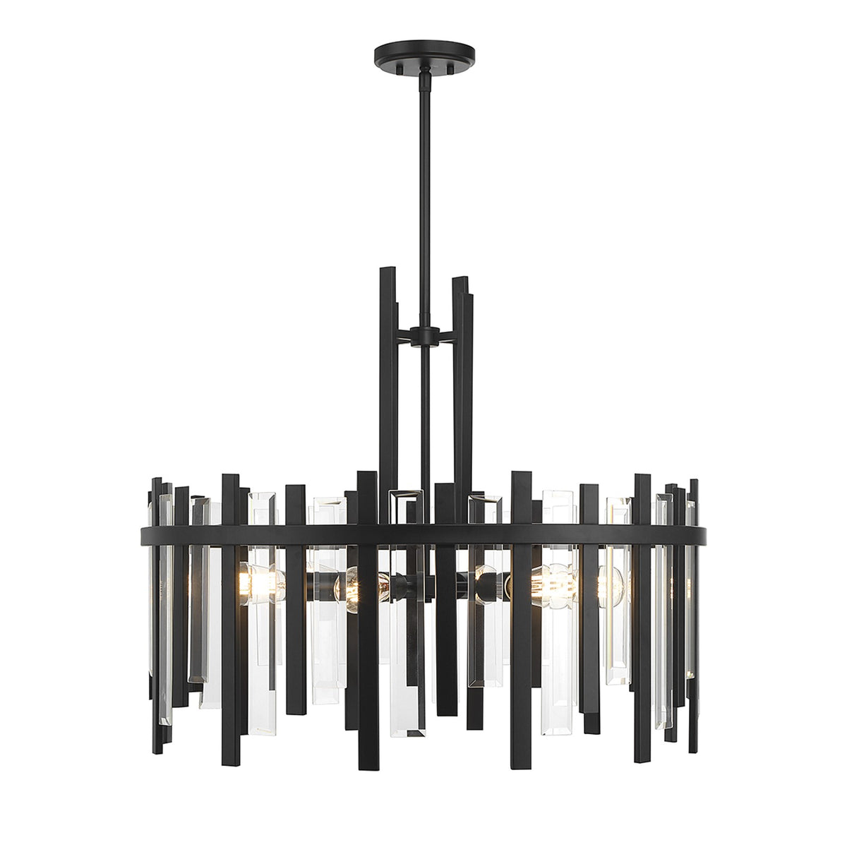 Savoy House Guillford 30in 6-Light Pendant | Modern Matte Black and Clear Glass | Dining Room & Foyer | 30 x 30 x 26 in | Model L7-3002-6-89
