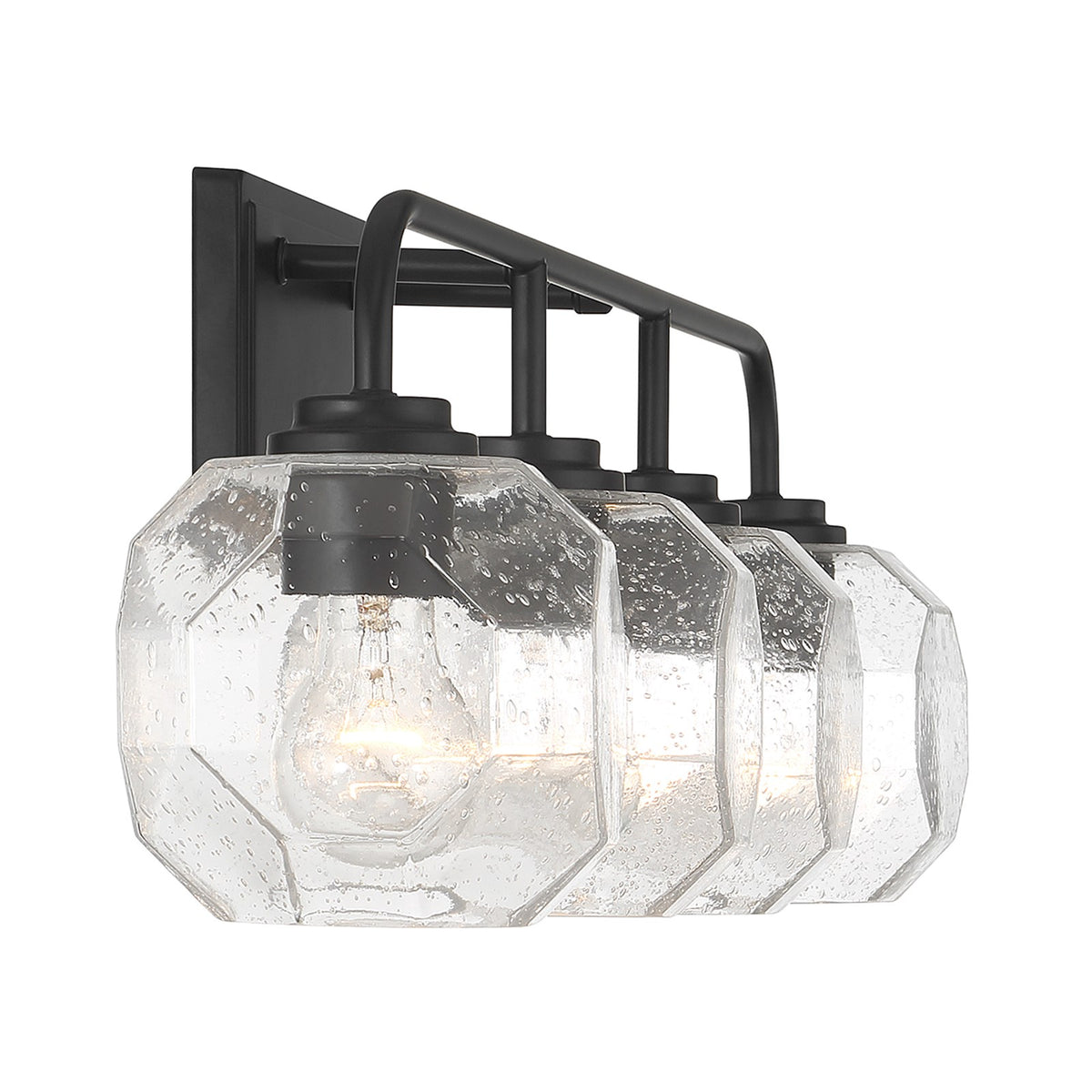 Savoy House Baldwin 32in 4-Light Vanity Light | Modern Matte Black and Clear Seeded Glass | Bathroom Vanity | 32 x 7.5 x 9.5 in | Model L8-4399-4-BK