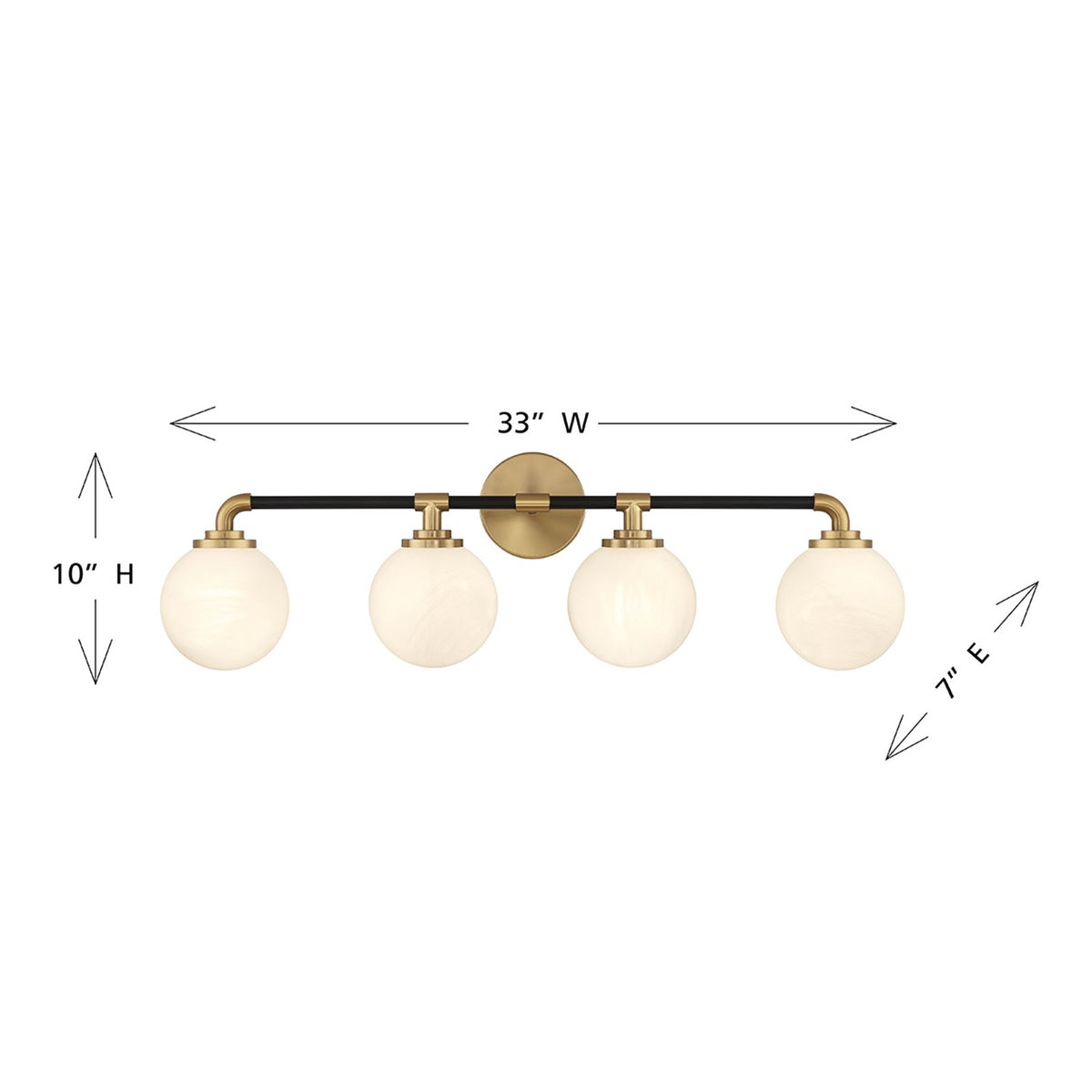 Savoy House Dresden 33in 4-Light Vanity Light | Mid-Century Modern Matte Black and Warm Brass Glass | Bathroom Vanity & Powder | Model L8-9604-4-143