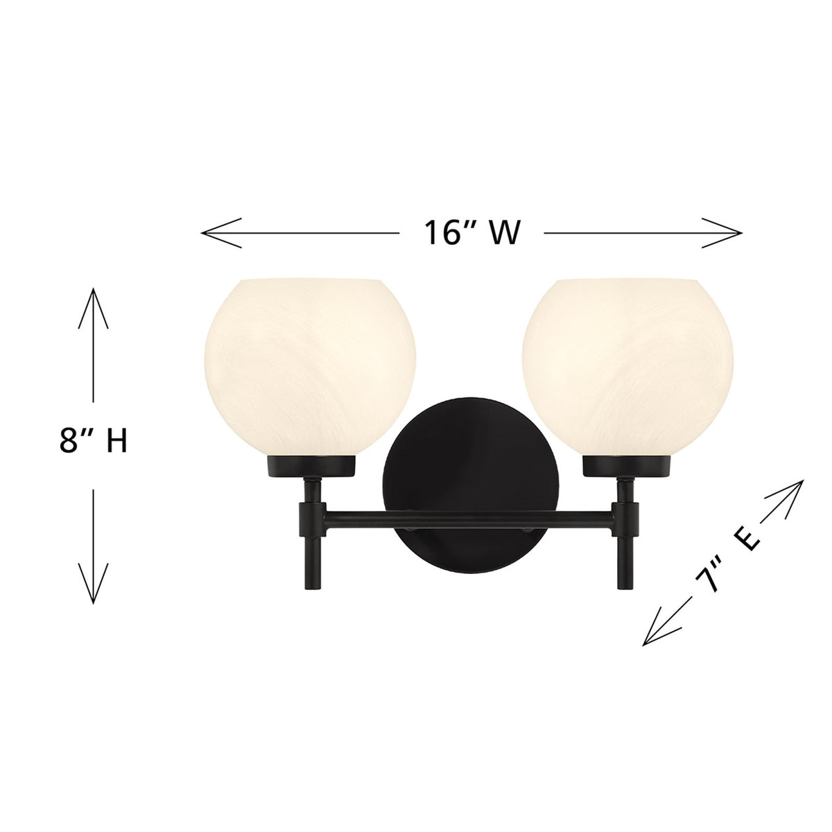 Savoy House Hannah 16in 2-Light Vanity Light | Vintage Matte Black and White Strie Glass | Bathroom Vanity | 16 x 7 x 8 in | Model L8-9621-2-BK