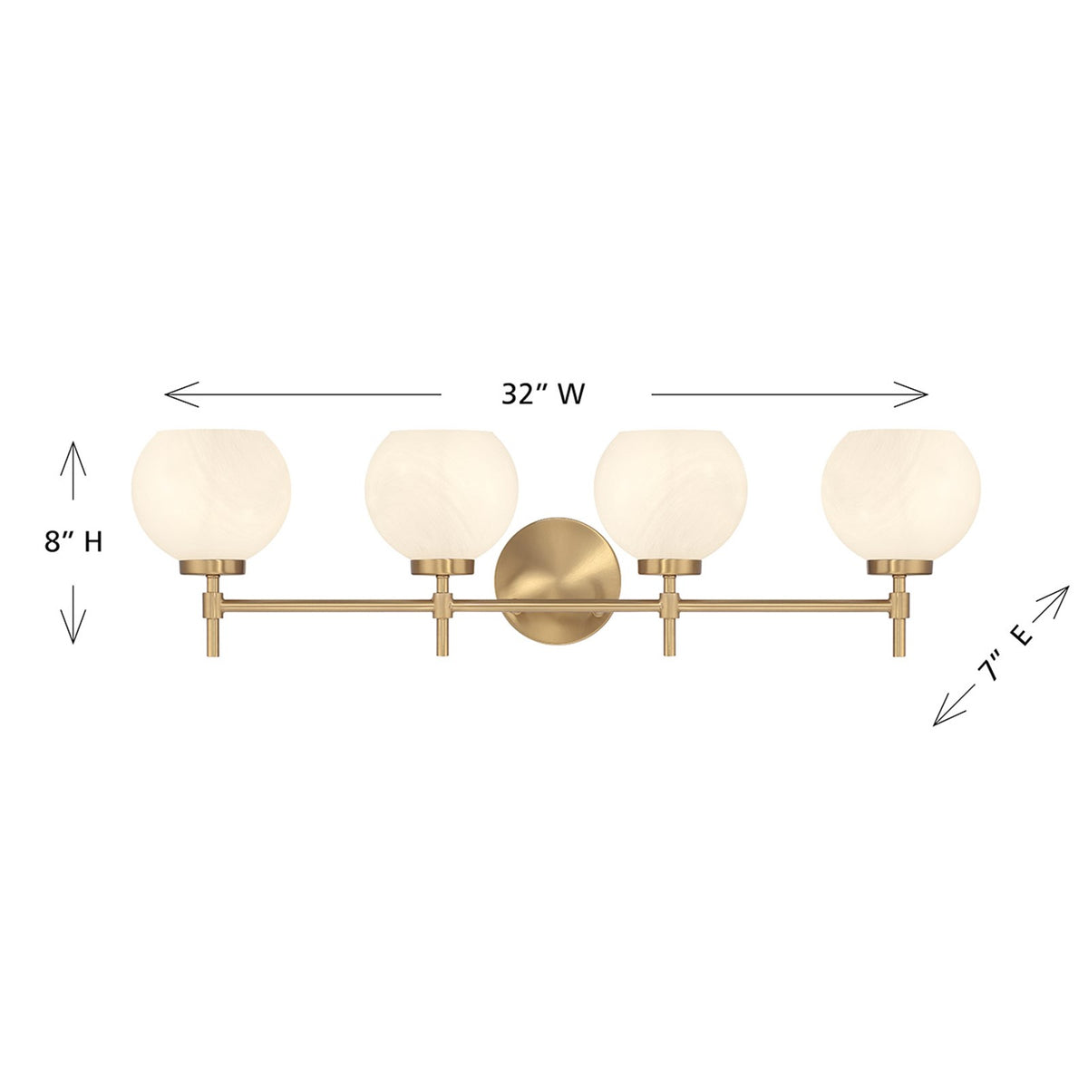 Savoy House Hannah 32in 4-Light Vanity Light | Vintage Warm Brass and White Strie Glass | Bathroom Vanity | 32 x 7 x 8 in | Model L8-9621-4-322