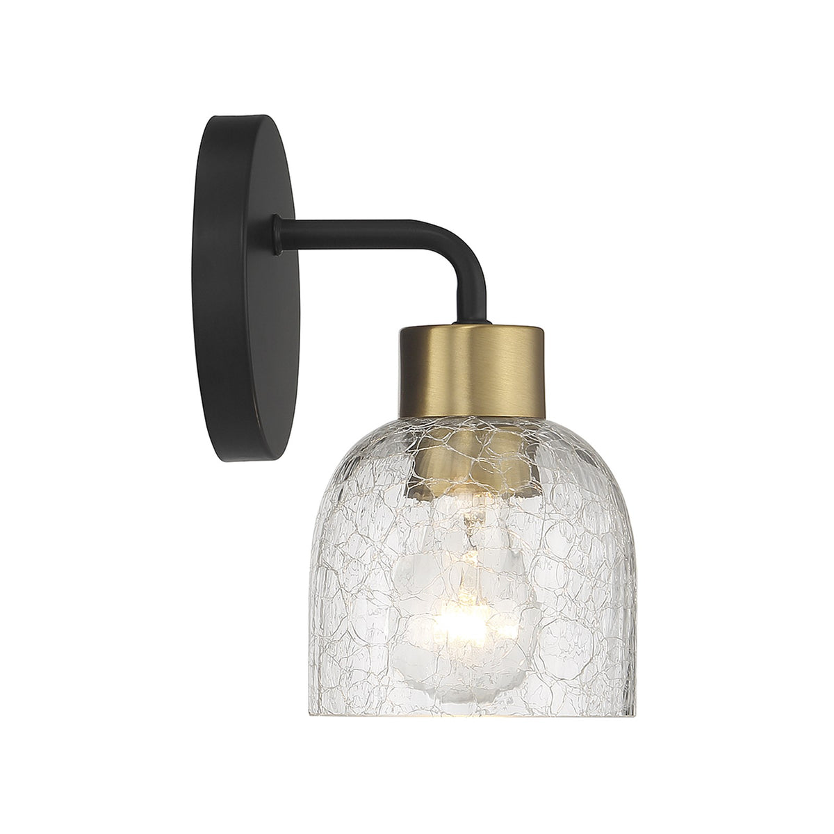 Savoy House Flagler 5in 1-Light Wall Sconce | Modern Matte Black and Warm Brass Crackled Glass | Bedroom & Bathroom Vanity | Model L9-5900-1-143