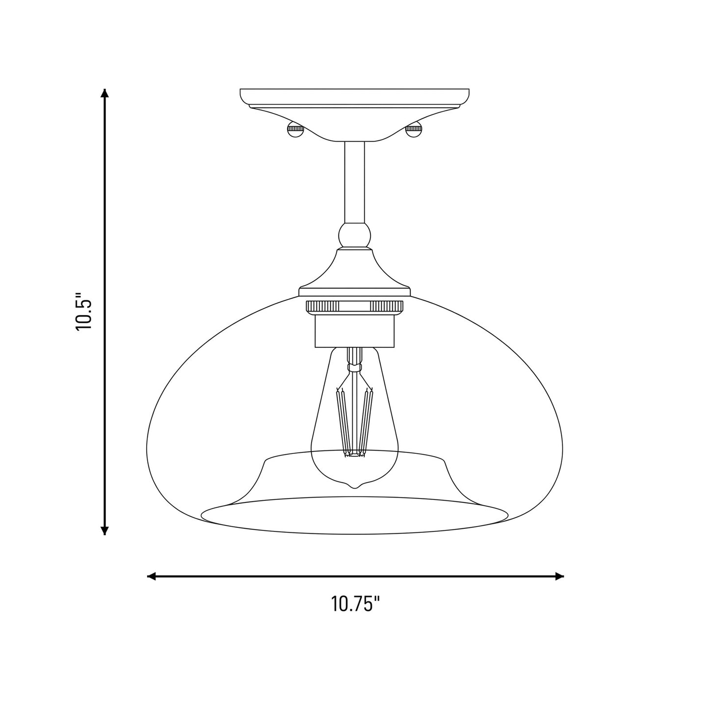 Meridian Industrial 1 Light 10" Semi Flush Mount, Nickel/Clear