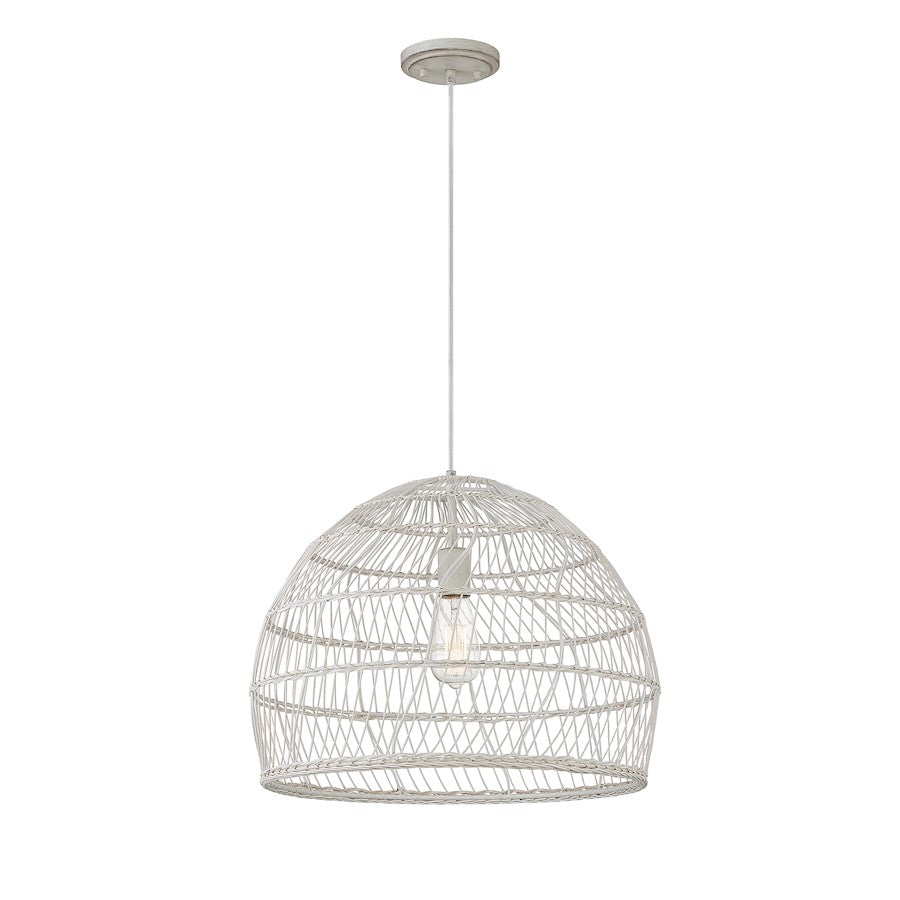 1 Light 12" Pendant, White Rattan