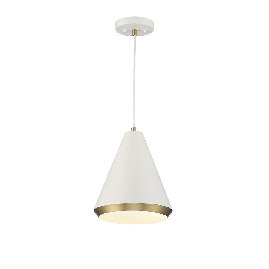 1 Light 12" Pendant, White