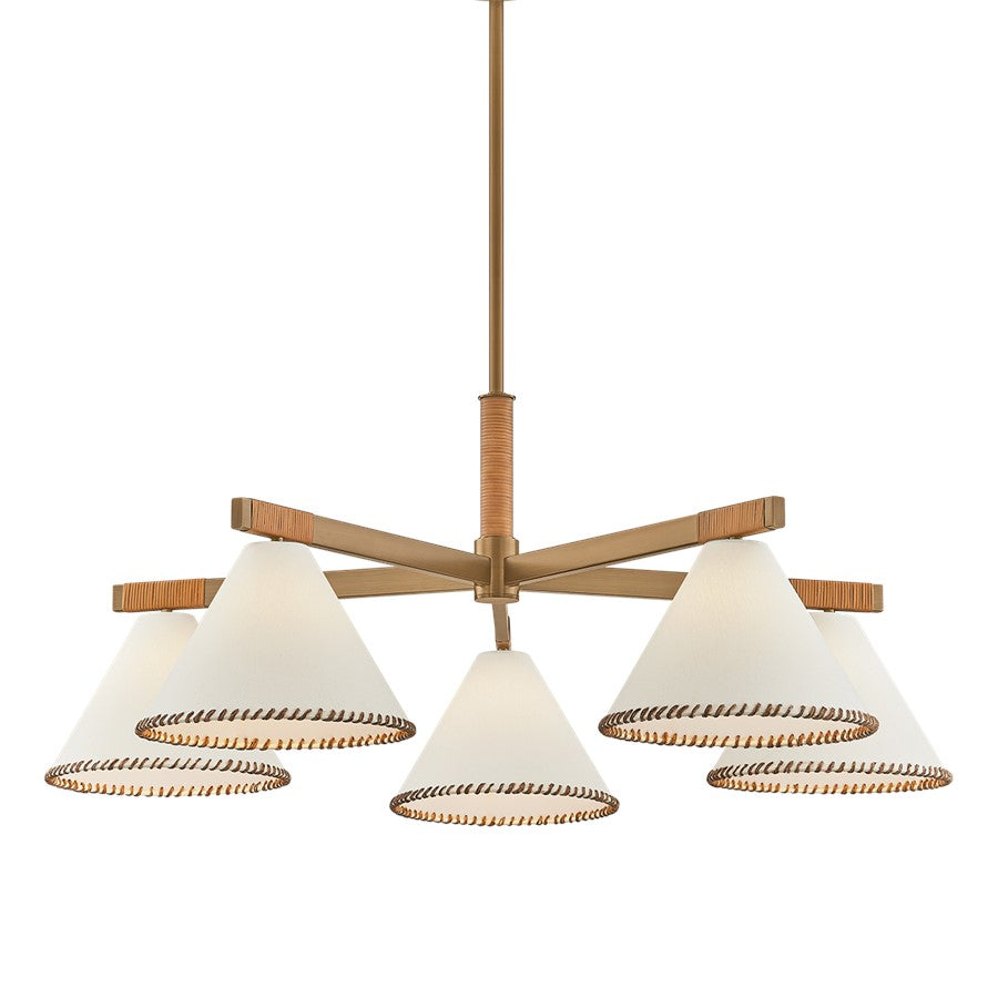 Troy Lighting Stoney 5 Light Chandelier, Patina Brass/White Linen 1 - F2540-PBR