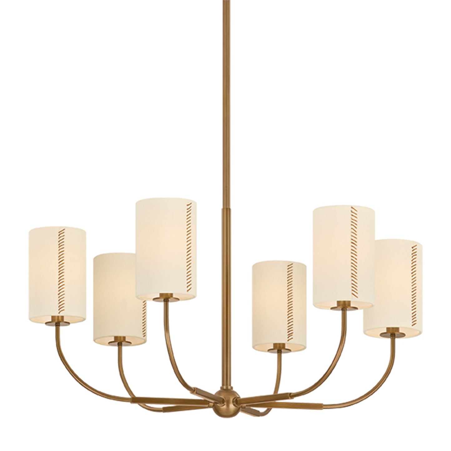Troy Lighting Teddy 6Lt Chandelier, Brs/Off-wht Linen/Cotton Stitch