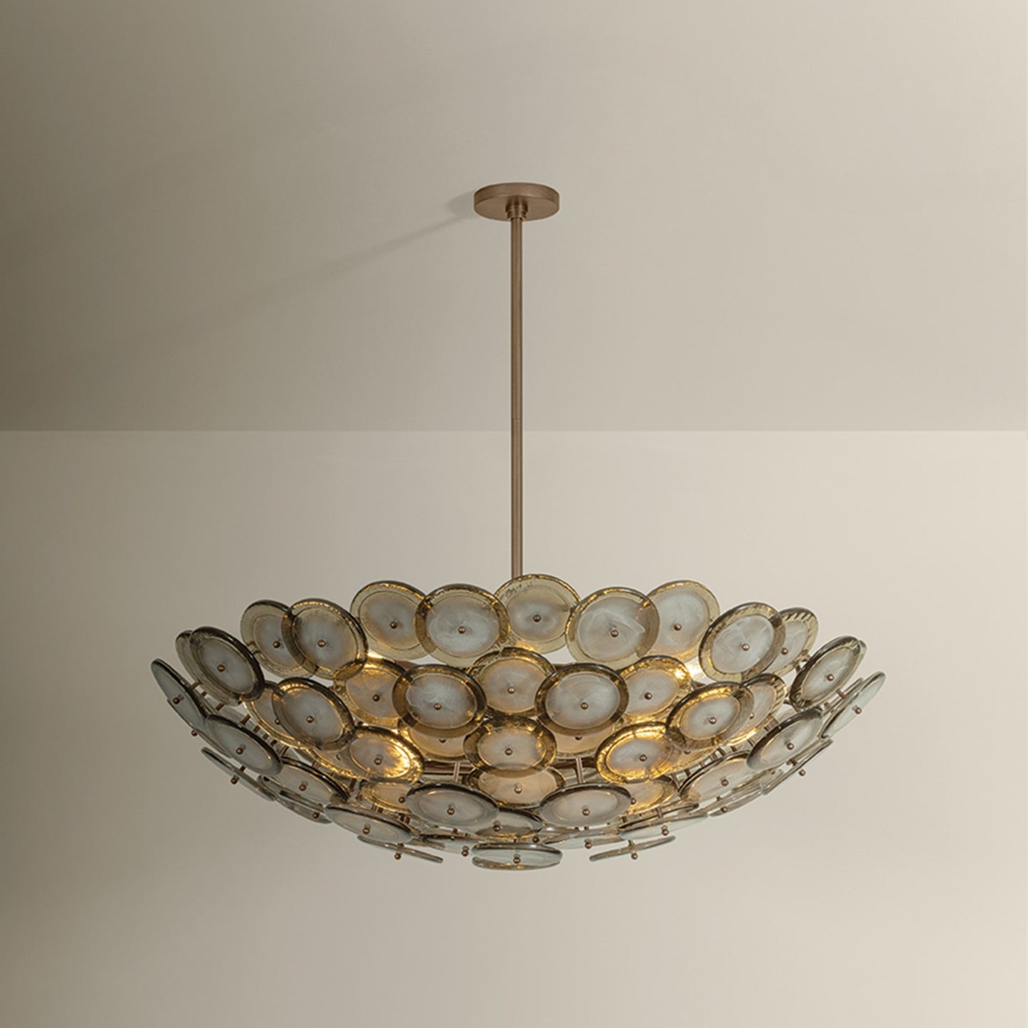 Troy Lighting Wassama 14Lt Chandelier, Brass/Blonchino Piastre, Brz