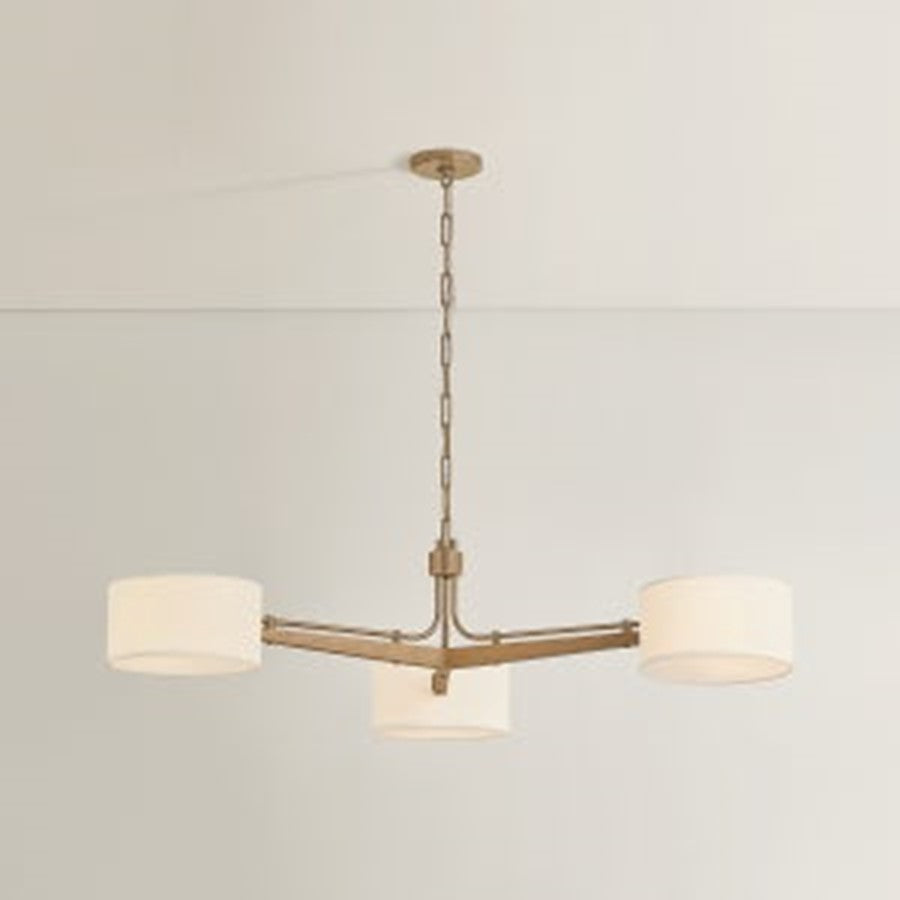 Troy Lighting Mailo 3Lt Chandelier, Patina Brass/White Linen 1