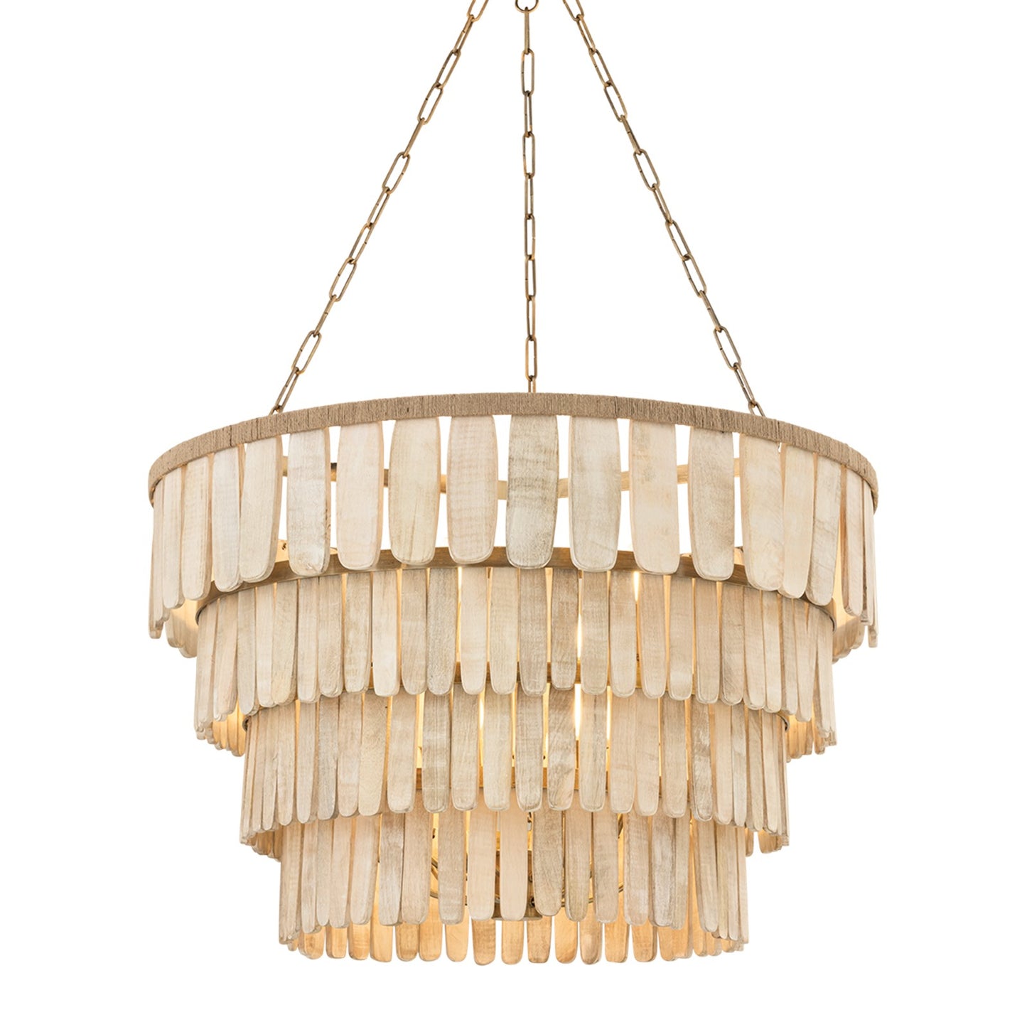 Troy Lighting Bentley 12Lt Chandelier, Brass/Whitewashed Mango Wood