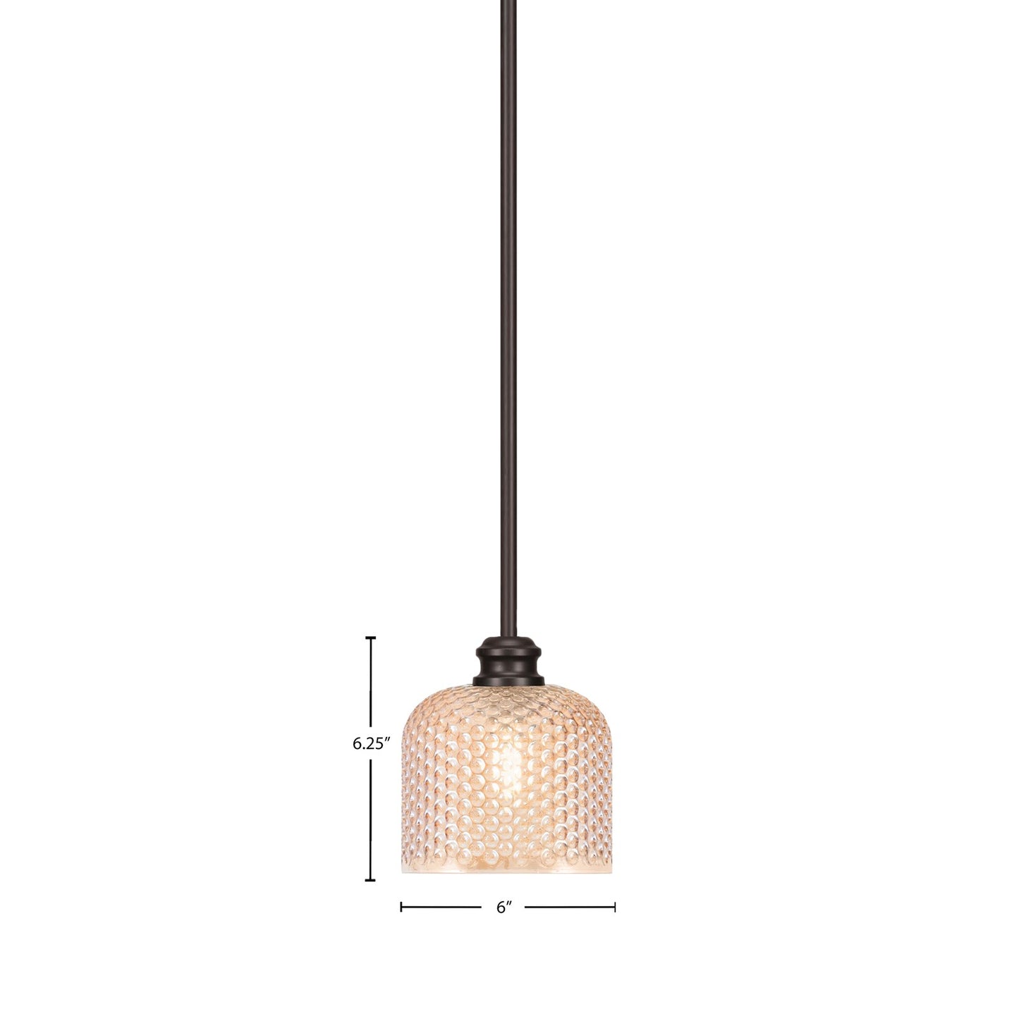 Toltec Edge 6in 1-Light Mini Pendant | Industrial Espresso Steel and Amber Textured Glass | Kitchen Island & Dining Room | 6 x 6.25 in | Model 1151-ES-4613
