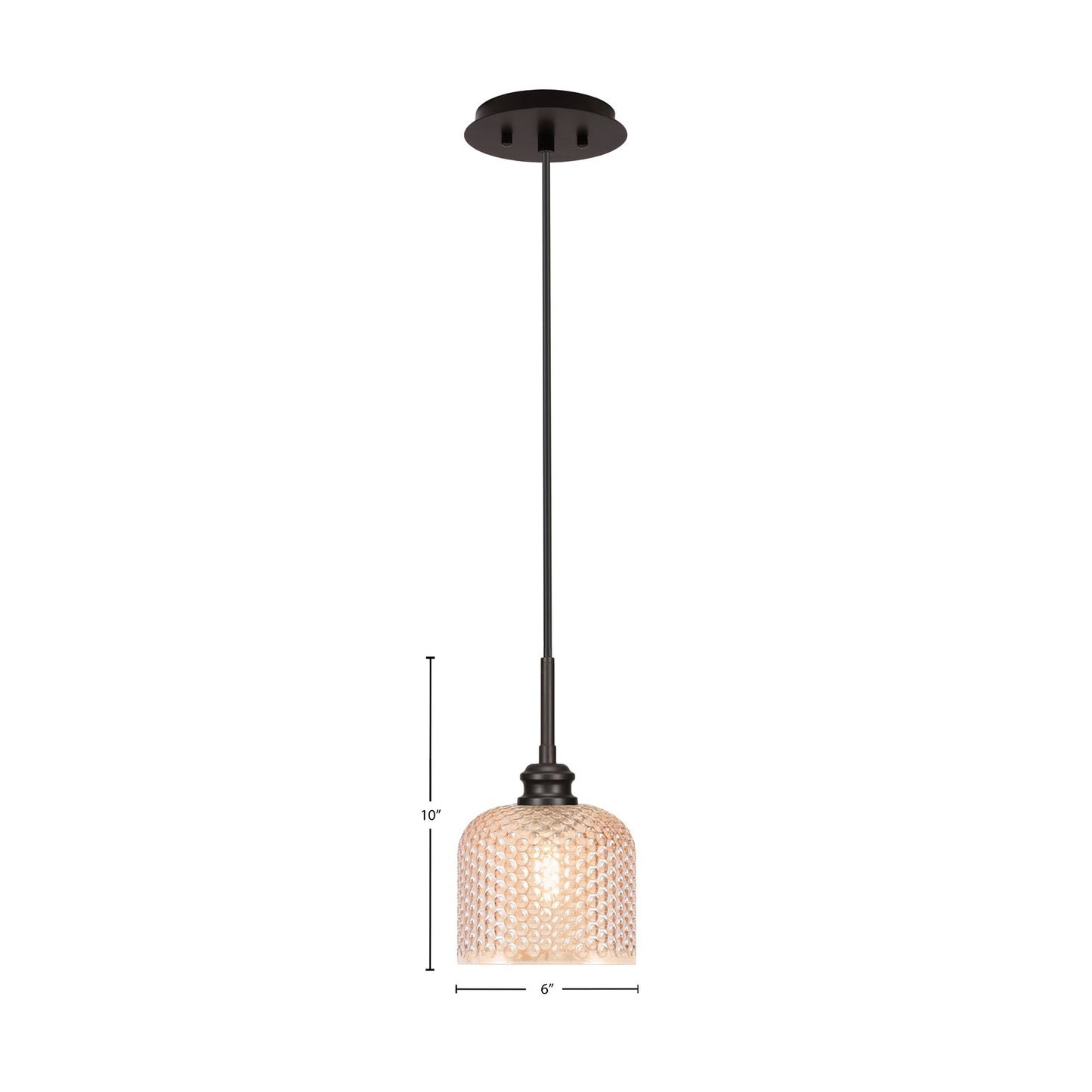 Toltec Edge 6in 1-Light Mini Pendant | Industrial Espresso Steel and Amber Textured Glass | Kitchen Island & Bar Area | 6 x 10 in | Model 1152-ES-4613