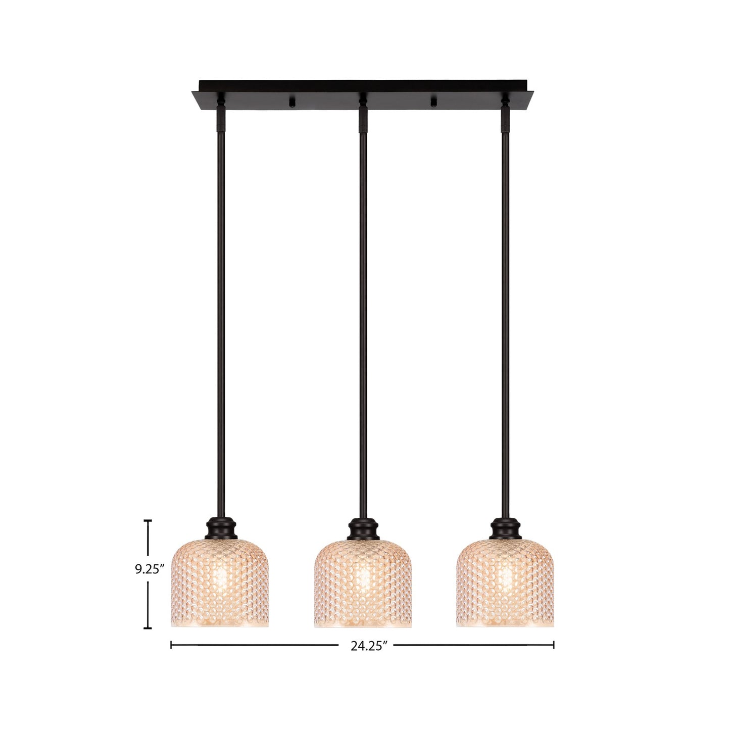 Toltec Edge 24in 3-Light Linear Pendant | Industrial Espresso Steel and Amber Textured Glass | Kitchen Island & Dining Table | 24.25 x 6 x 9.25 in | Model 1153-ES-4613