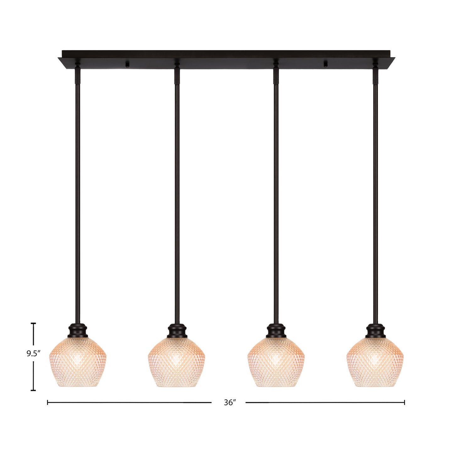 Toltec Edge 36in 4-Light Linear Pendant | Industrial Espresso Steel and Amber Textured Glass | Kitchen Island & Dining Room | 36 x 6 x 9.5 in | Model 1156-ES-4623