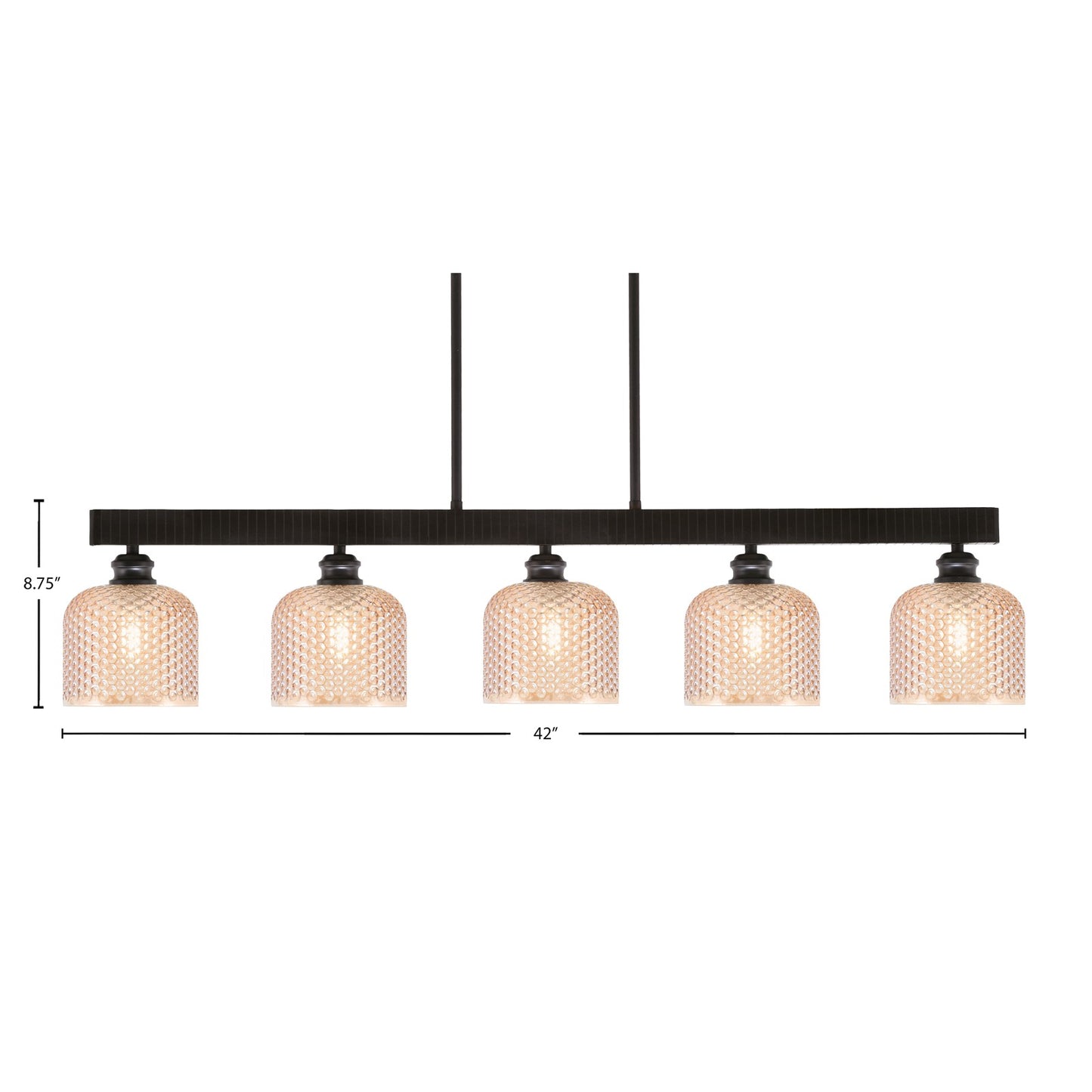 Toltec Edge 42in 5-Light Linear Bar | Industrial Espresso Steel and Amber Textured Glass | Kitchen Island & Dining Room | 42 x 6 x 8.75 in | Model 1185-ES-4613
