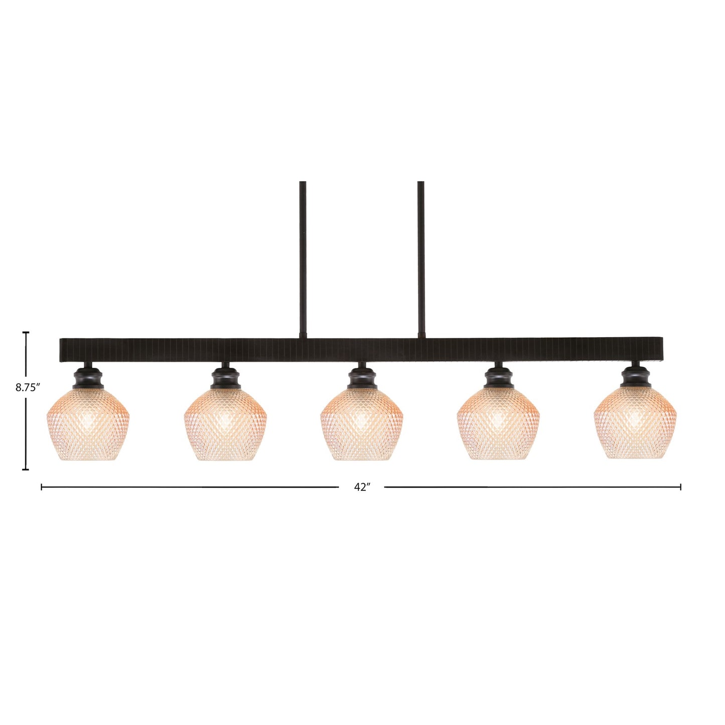 Toltec Edge 42in 5-Light Linear Pendant | Industrial Espresso Steel and Amber Textured Glass | Kitchen Island & Dining Room | 42 x 6 x 8.75 in | Model 1185-ES-4623