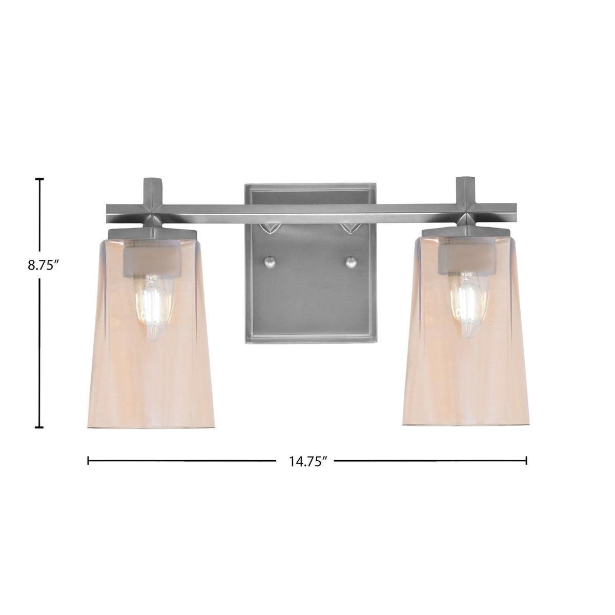 Toltec Franklin 2-Light Bath Bar | Graphite and Amber Gradient Glass | Bathroom Vanity Light | 6.25 x 8.75 in | Model 1212-GP-263