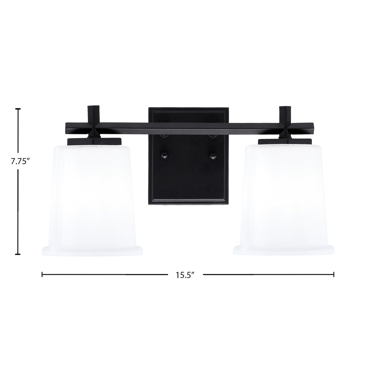 Toltec Franklin 2-Light Bath Bar | Matte Black Steel and White Opal Glass | Bathroom Vanity Light | 6.75 x 7.75 in | Model 1212-MB-5031