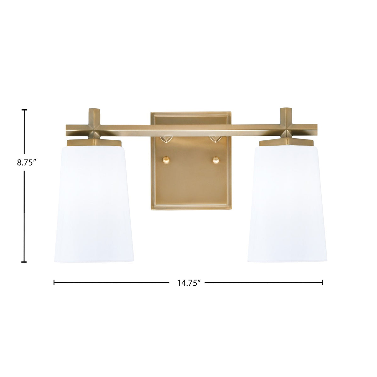 Toltec Franklin 2-Light Bath Bar | New Age Brass Steel and White Opal Glass | Bathroom Vanity Light | 6.25 x 8.75 in | Model 1212-NAB-261
