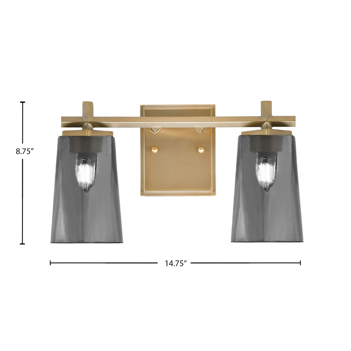 Toltec Franklin 2-Light Bath Bar | New Age Brass and Smoke Bubble Glass | Bathroom & Powder Room Vanity Light | 6.25 x 8.75 in | Model 1212-NAB-262