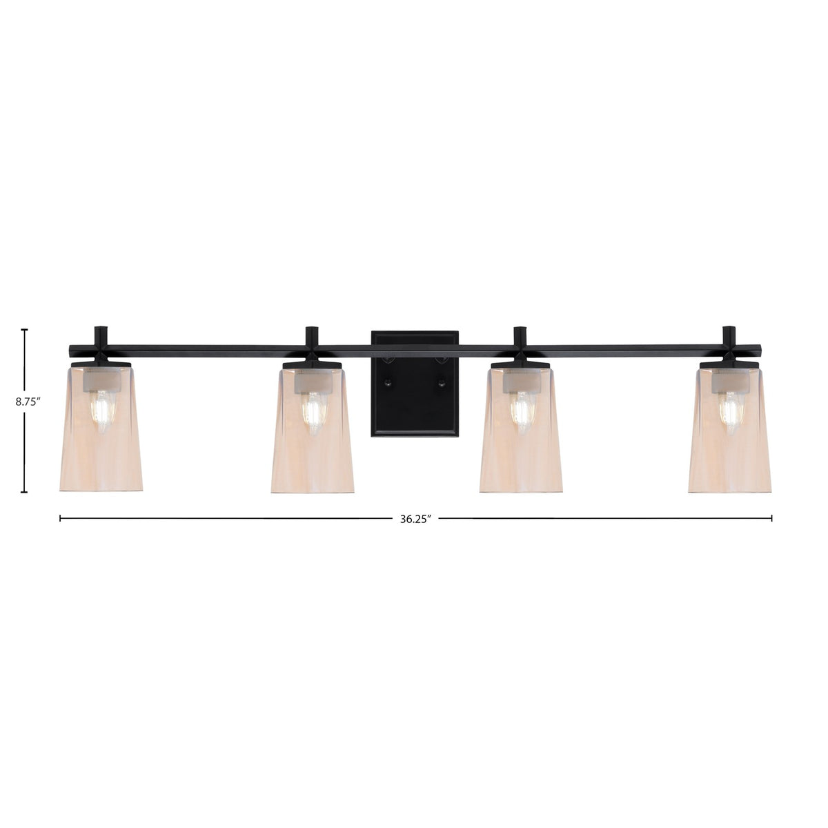 Toltec Franklin 4-Light Bath Bar | Modern Matte Black Steel and Amber Gradient Glass | Bathroom Vanity & Powder Room | 5.5 x 11.25 in | Model 1214-MB-263