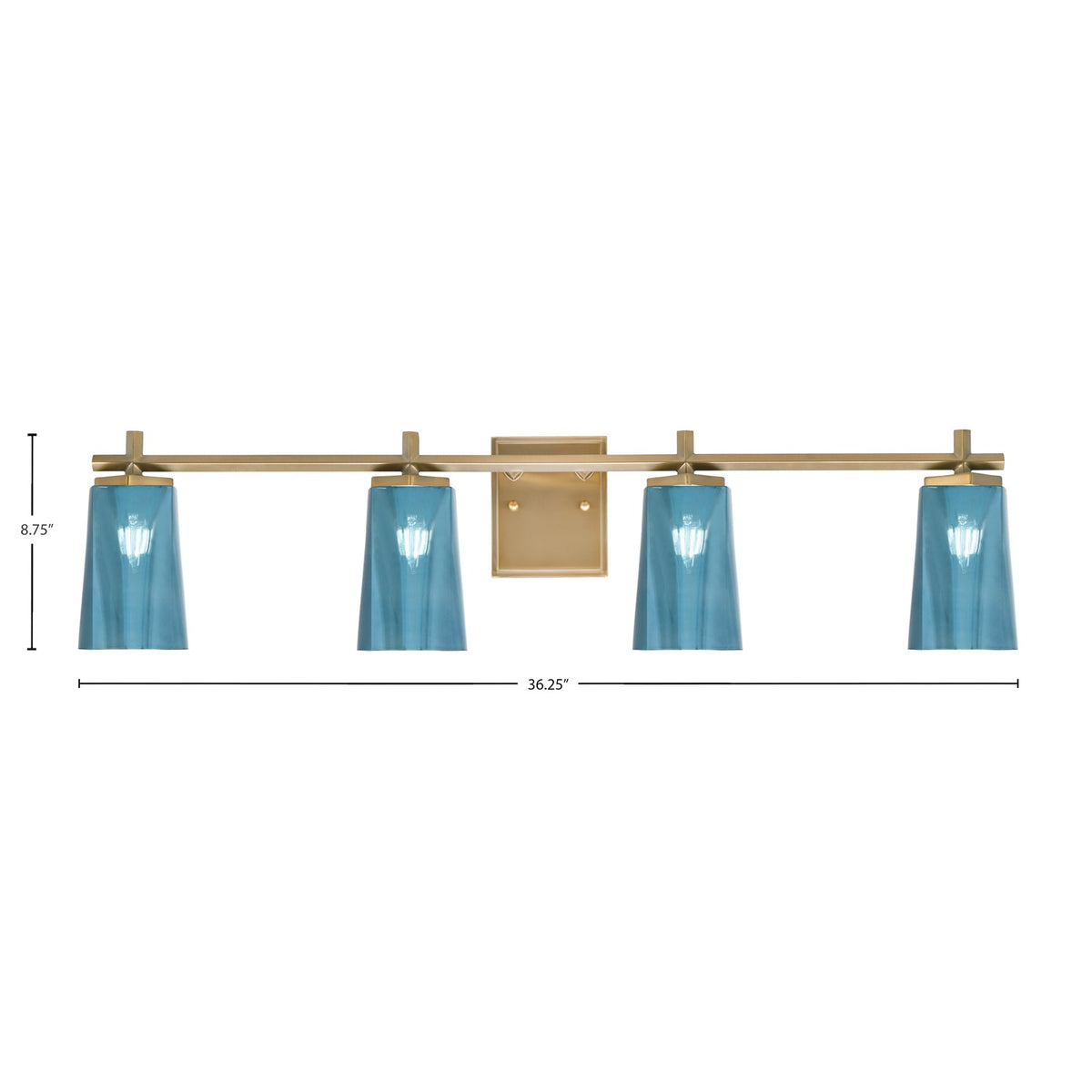 Toltec Franklin 4-Light Bath Bar | Modern New Age Brass and Blue Gradient Glass | Bathroom Vanity & Powder Room | 5.5 x 11.25 in | Model 1214-NAB-265