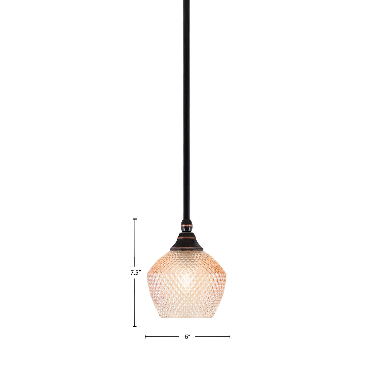 Toltec Stem 6in 1-Light Mini Pendant | Sophisticated Black Copper Steel and Amber Textured Glass | Kitchen Island & Accent Lighting | 6 x 6 x 7.5 in | Model 23-BC-4623