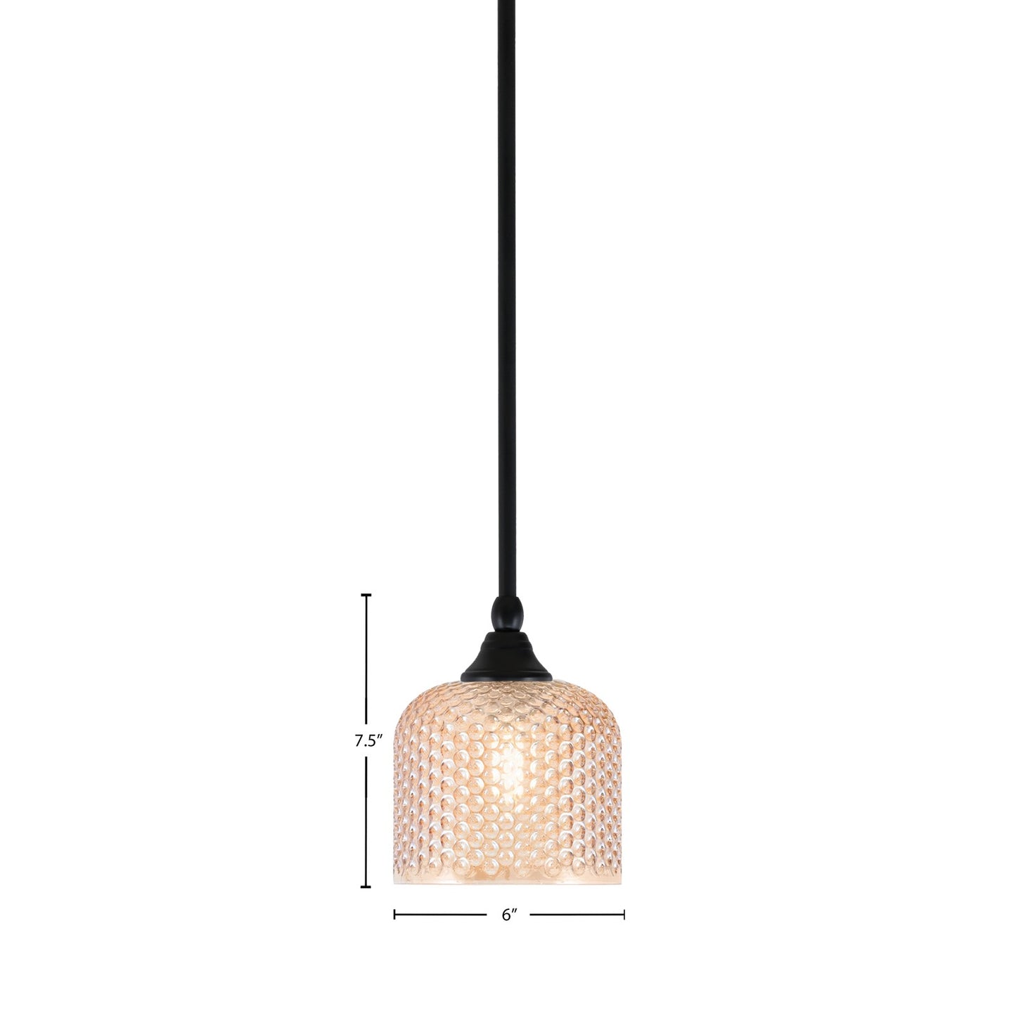 Toltec Stem 6in 1-Light Mini Pendant | Matte Black Steel and Amber Textured Glass | Kitchen Island & Counter | 6 x 7.5 in | Model 23-MB-4613