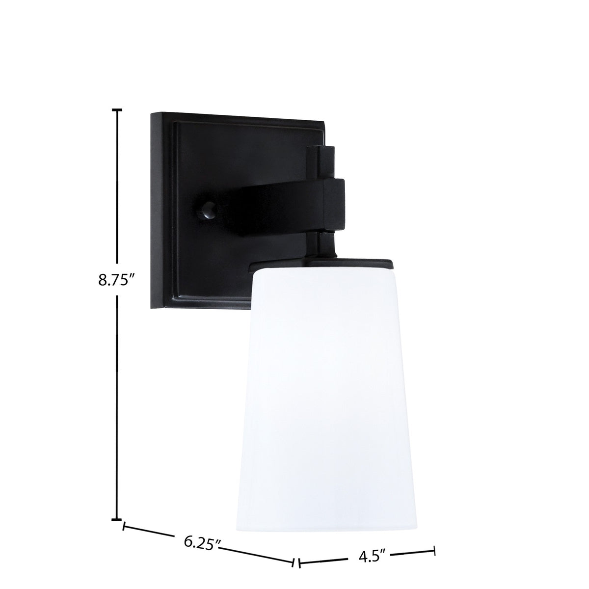 Toltec Corbin 8.75in 1-Light Wall Sconce | Modern Matte Black and White Opal Glass | Bathroom & Hallway | 4.5 x 6.25 x 8.75 in | Model 2311-MB-261