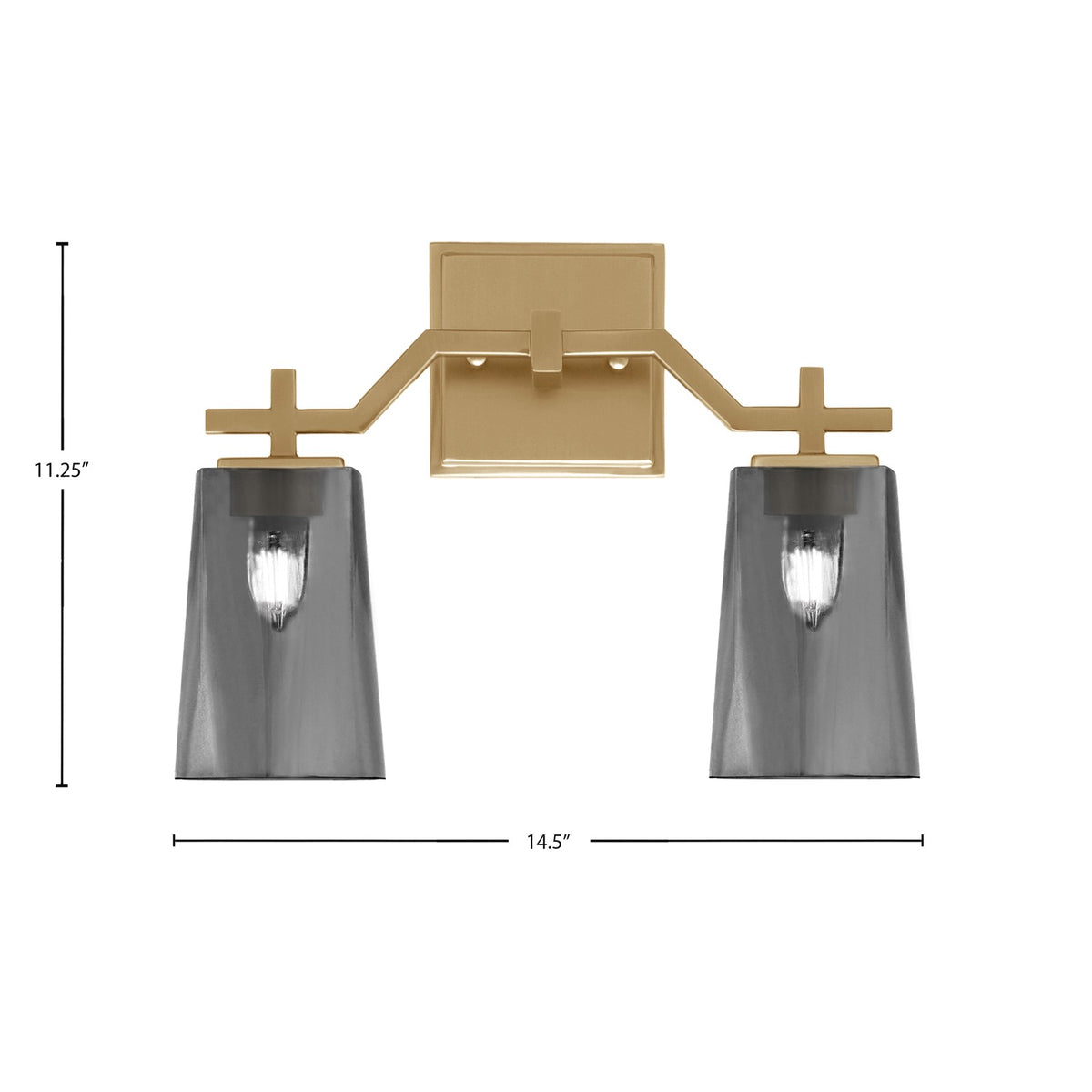 Toltec Corbin 2-Light Bath Bar | New Age Brass and Smoke Bubble Glass | Bathroom & Powder Room Vanity Light | 5.5 x 11.25 in | Model 2312-NAB-262