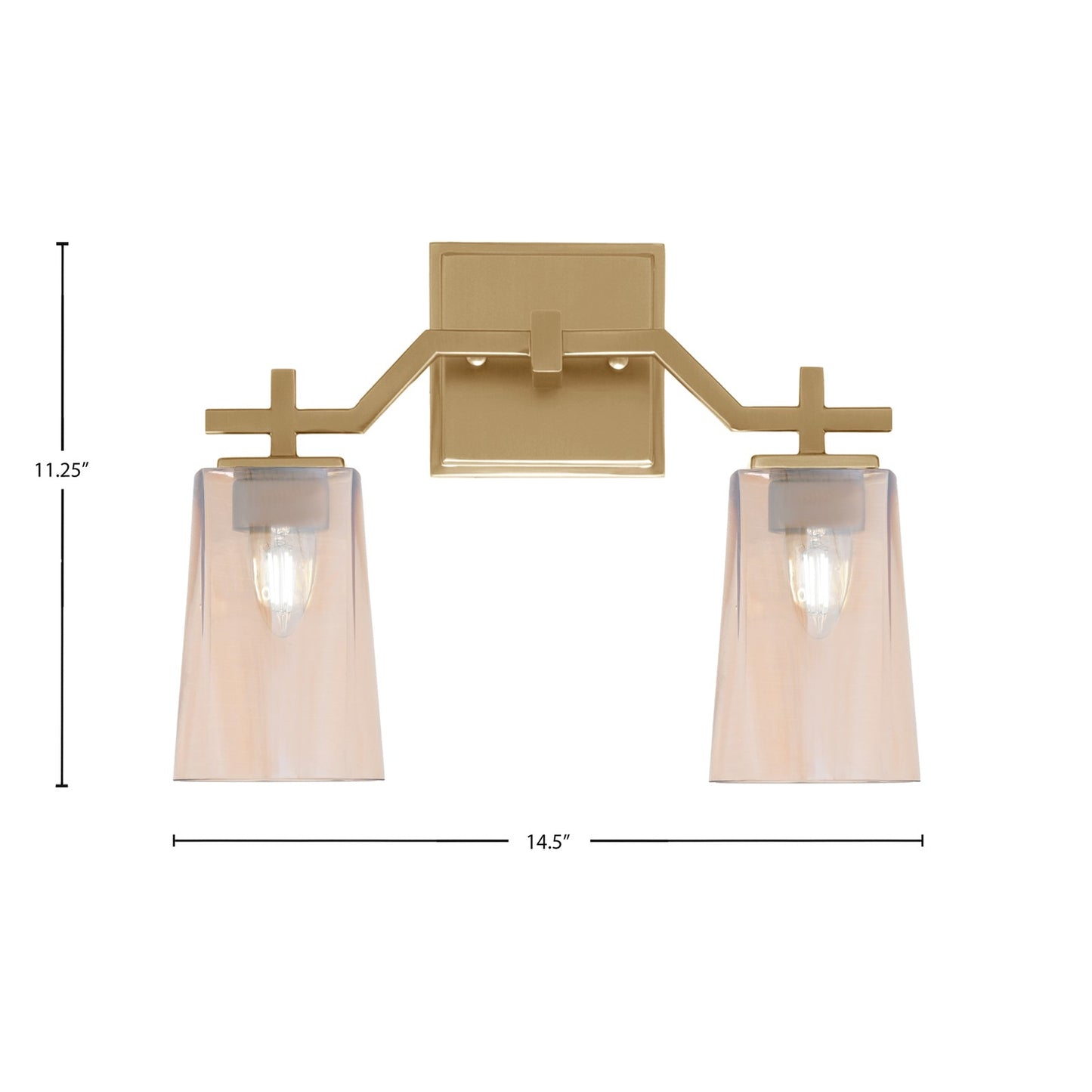 Toltec Corbin 2-Light Bath Bar | New Age Brass and Amber Gradient Glass | Bathroom & Powder Room Vanity Light | 5.5 x 11.25 in | Model 2312-NAB-263