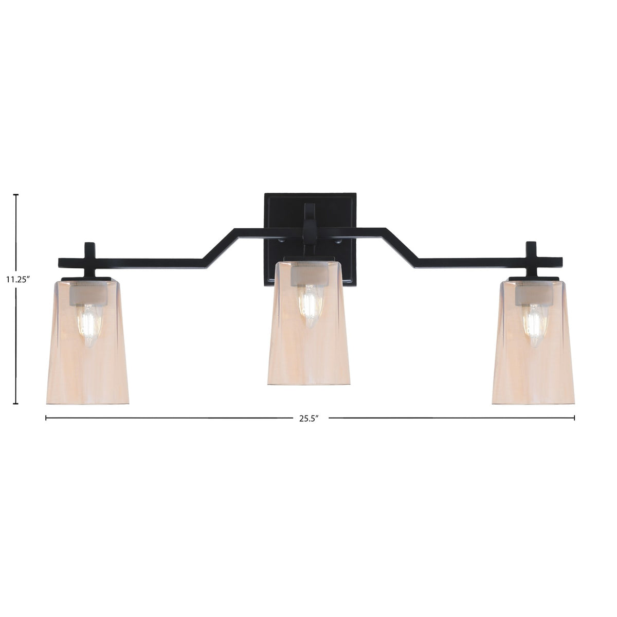 Toltec Corbin 3-Light Bath Bar | Modern Matte Black Steel and Amber Gradient Glass | Bathroom & Powder Room Vanity Light | 5.5 x 11.25 in | Model 2313-MB-263
