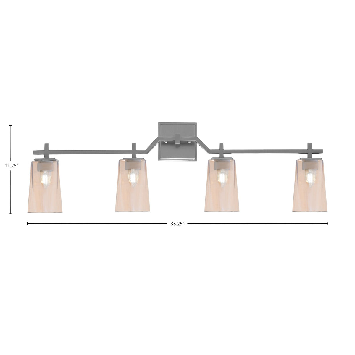 Toltec Corbin 4-Light Bath Bar | Contemporary Graphite and Amber Gradient Glass | Bathroom & Powder Room Vanity | 5.5 x 11.25 in | Model 2314-GP-263