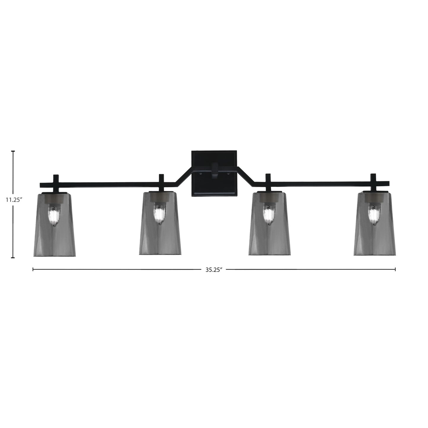 Toltec Corbin 4-Light Bath Bar | Modern Matte Black Steel and Smoke Bubble Glass | Bathroom Vanity Light | 5.5 x 11.25 in | Model 2314-MB-262