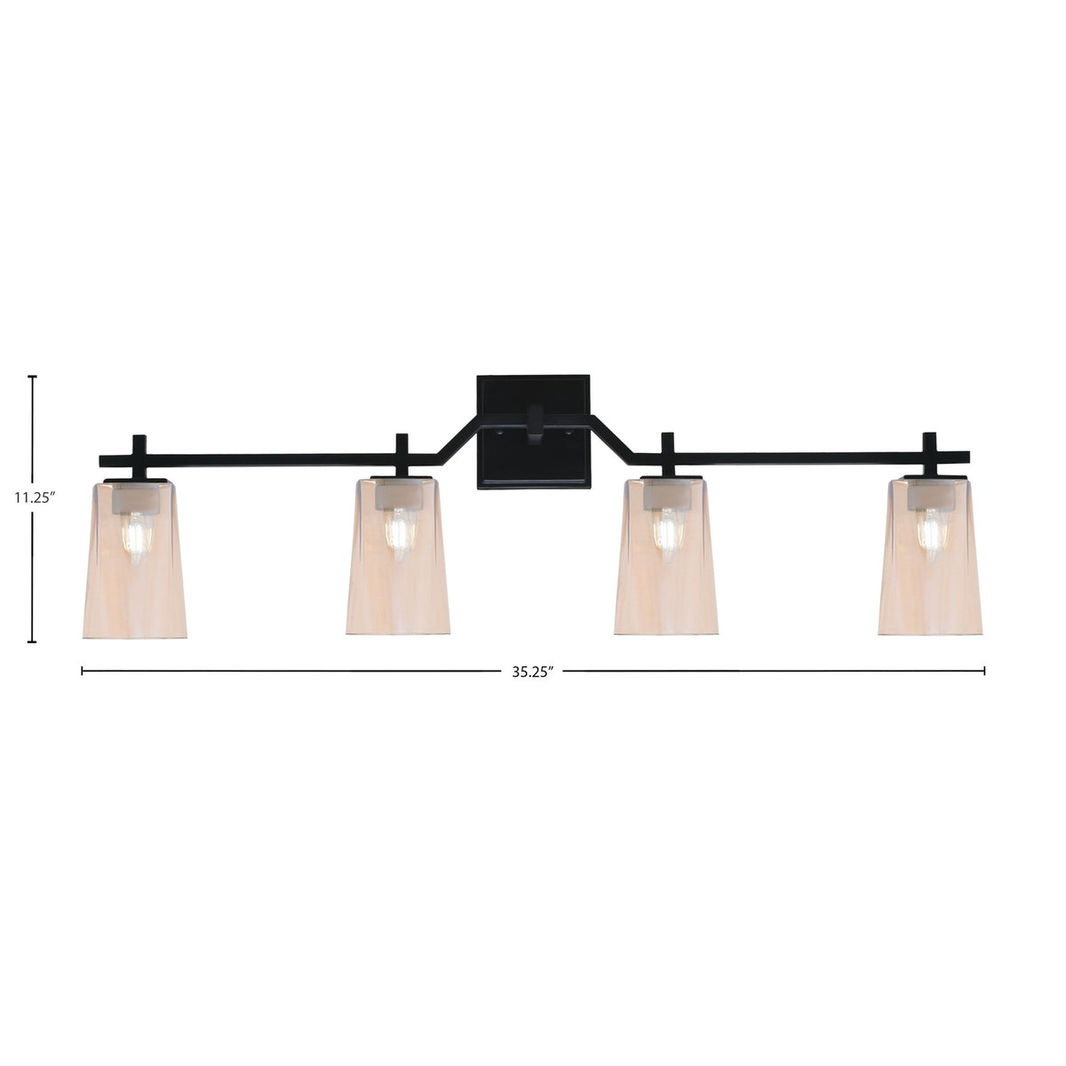 Toltec Corbin 4-Light Bath Bar | Modern Matte Black Steel and Amber Gradient Glass | Bathroom Vanity Light | 5.5 x 11.25 in | Model 2314-MB-263