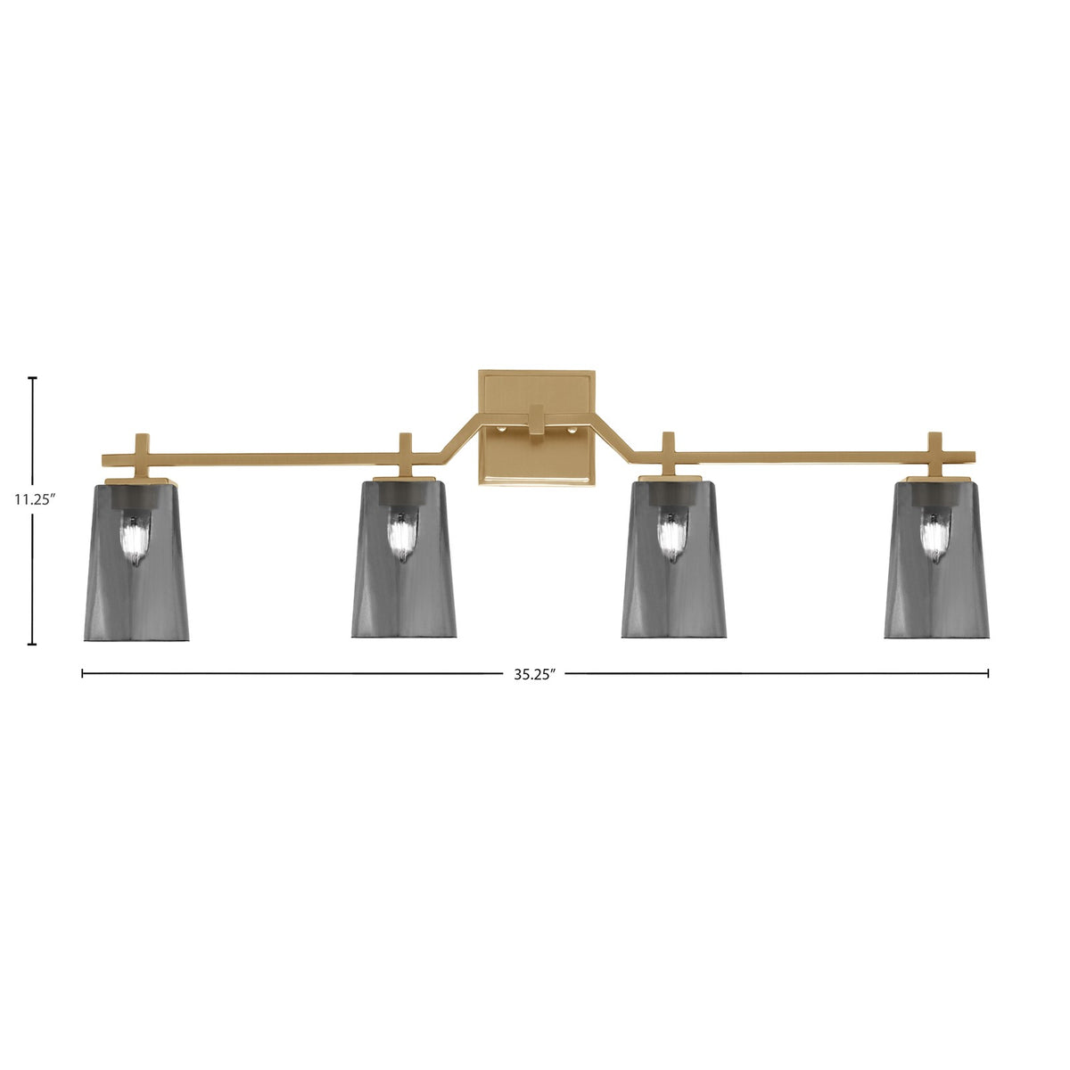 Toltec Corbin 4-Light Bath Bar | Modern New Age Brass Steel and Smoke Bubble Glass | Bathroom Vanity Light | 5.5 x 11.25 in | Model 2314-NAB-262