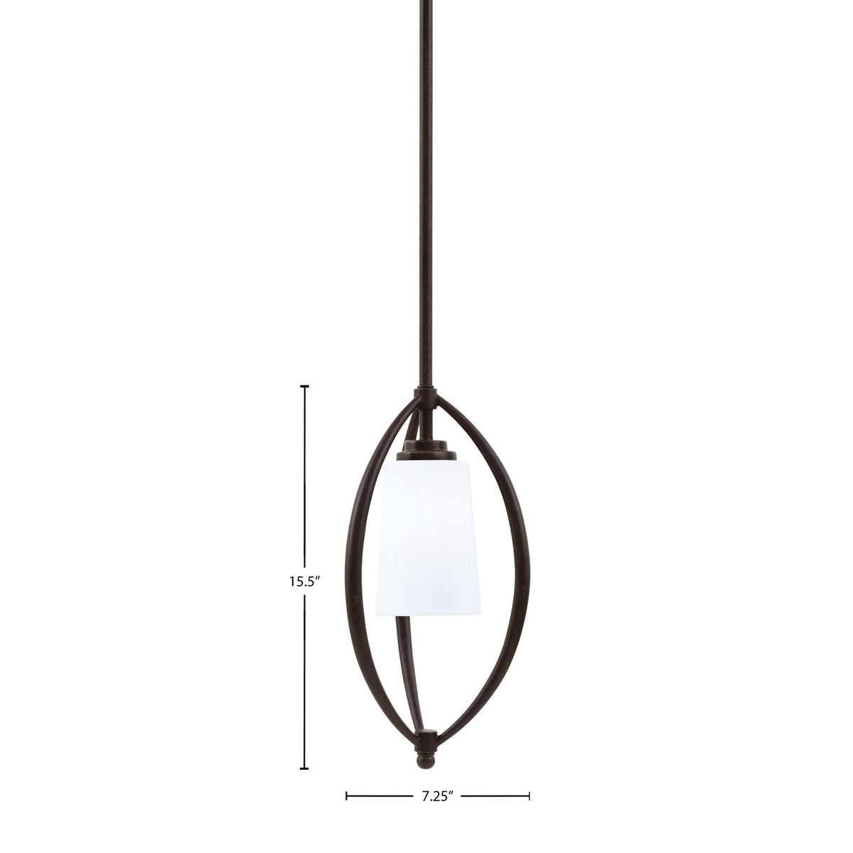Toltec Marquise 7in 1-Light Mini Pendant | Dark Granite Steel and White Opal Glass | Kitchen Island & Dining Room | 7.25 x 15.5 in | Model 2401-DG-261