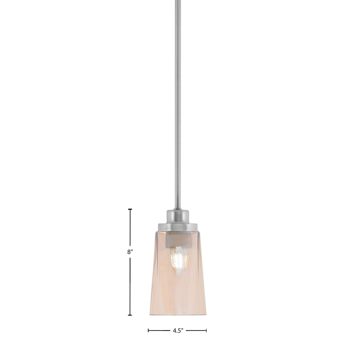 Toltec Odyssey 4.5in 1-Light Mini Pendant | Modern Brushed Nickel and Amber Gradient Glass | Kitchen Island & Dining Room | Model 2601-BN-263
