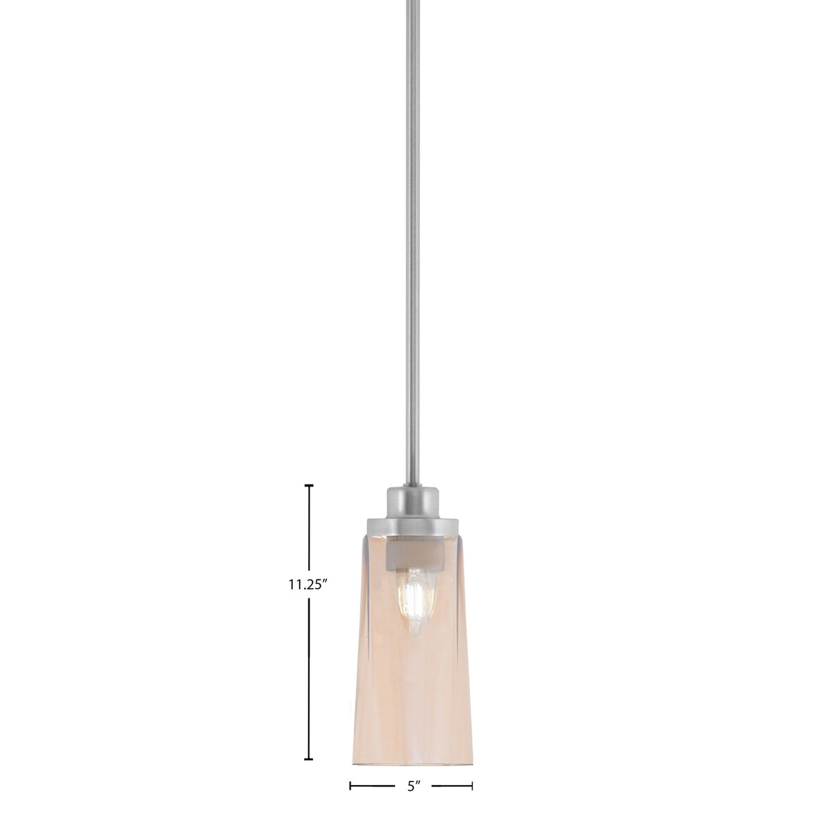Toltec Odyssey 5in 1-Light Mini Pendant | Brushed Nickel and Amber Gradient Glass | Kitchen Island & Dining Room | 5 x 11.25 in | Model 2601-BN-293