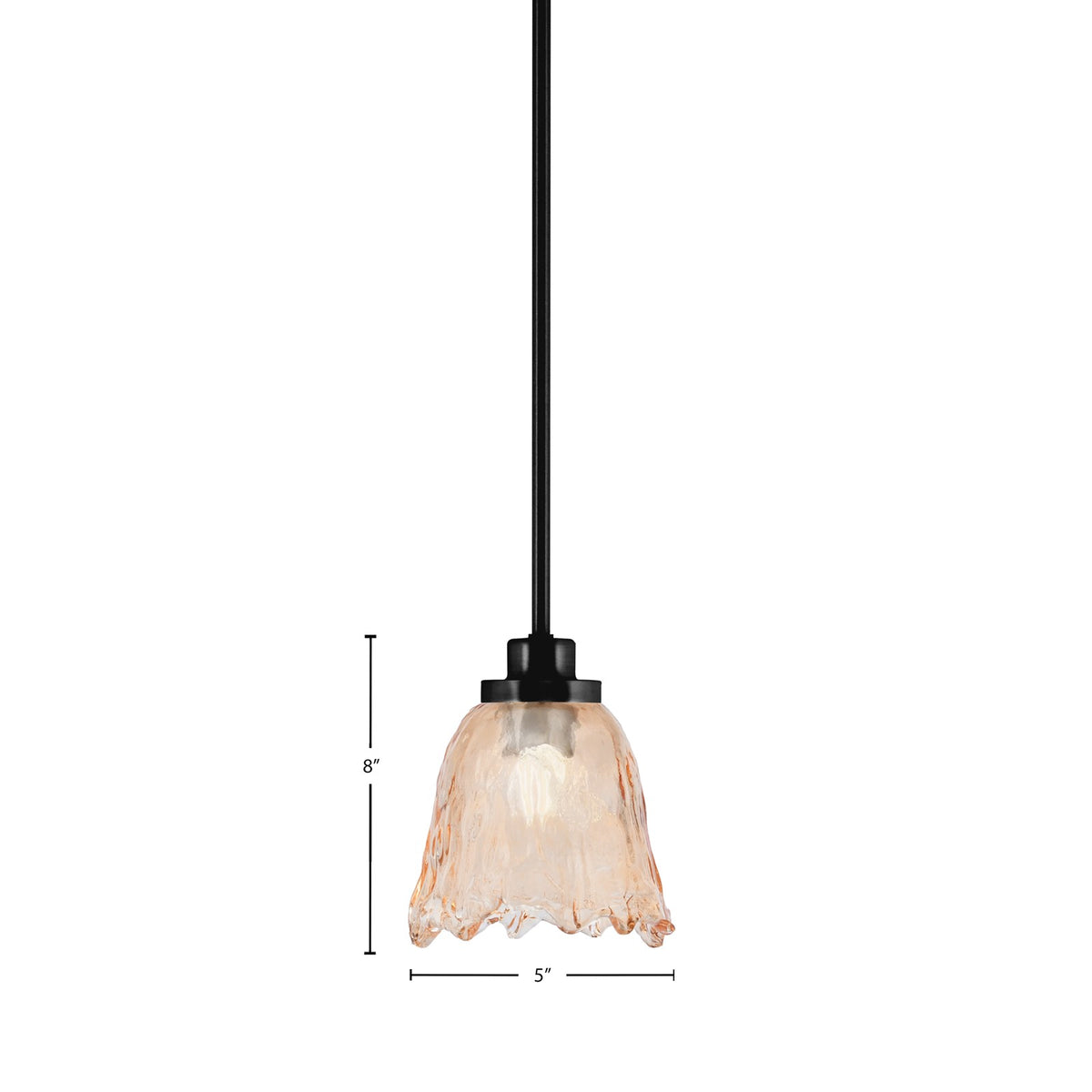 Toltec Odyssey 7in 1-Light Mini Pendant | Contemporary Matte Black and Amber Lava Glass | Kitchen Island & Dining Room | 7 x 8 in | Model 2601-MB-4233