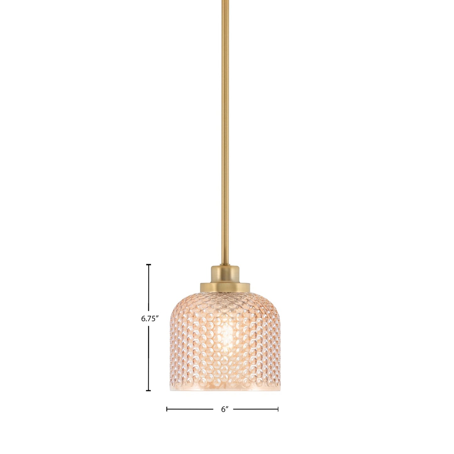 Toltec Odyssey 6in 1-Light Mini Pendant | Warm New Age Brass Steel and Amber Textured Glass | Kitchen Island & Bar Accent | 6 x 6.75 in | Model 2601-NAB-4613