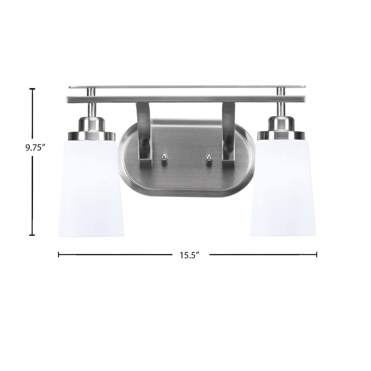 Toltec Odyssey 2-Light Bath Bar | Modern Brushed Nickel and White Opal Glass | Bathroom Vanity & Powder Room | 7.25 x 9.75 in | Model 2612-BN-261