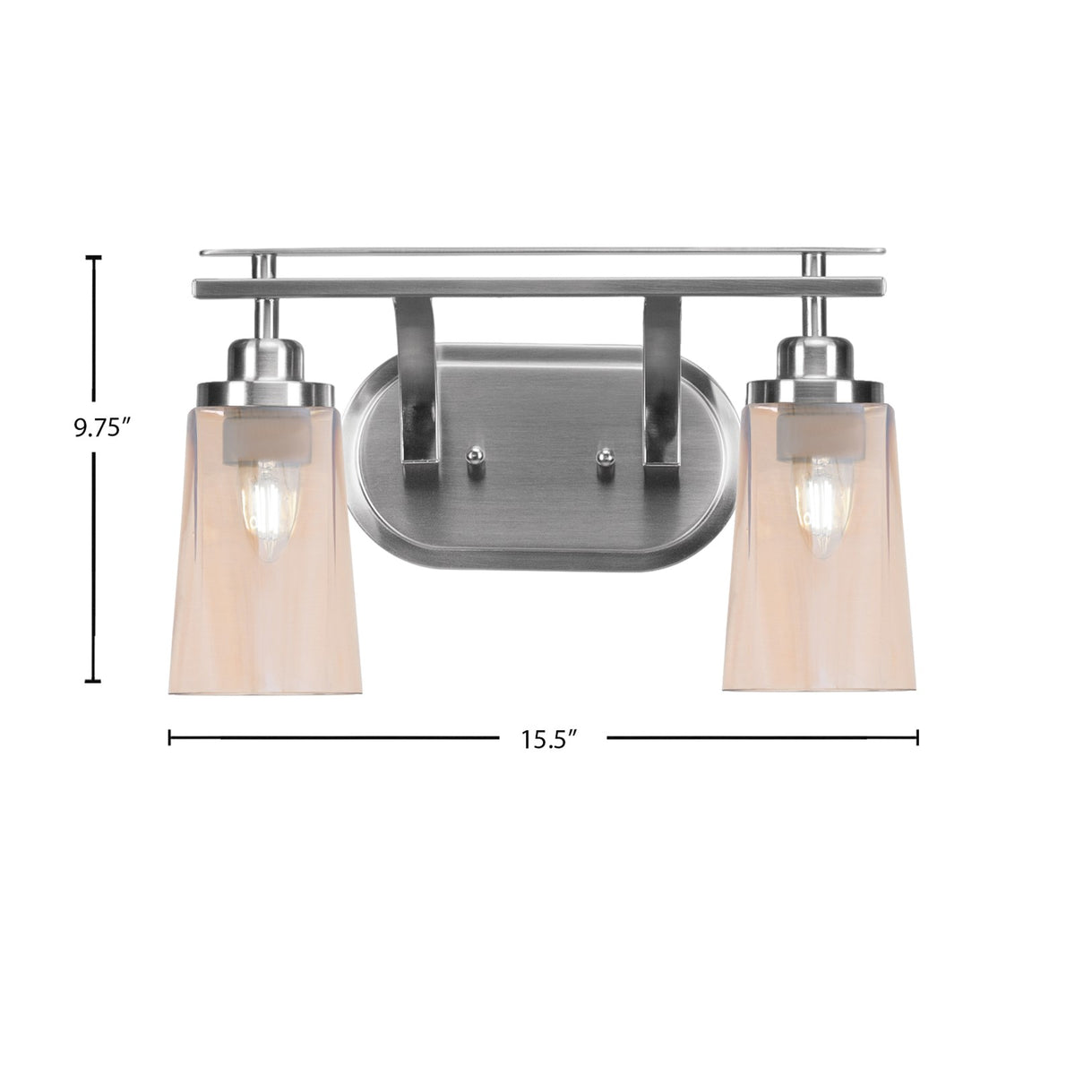 Toltec Odyssey 2-Light Bath Bar | Modern Brushed Nickel and Amber Gradient Glass | Bathroom Vanity & Powder Room | 7.25 x 9.75 in | Model 2612-BN-263
