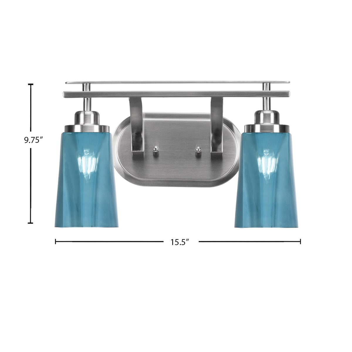 Toltec Odyssey 2-Light Bath Bar | Modern Brushed Nickel and Blue Gradient Glass | Bathroom Vanity & Powder Room | 7.25 x 9.75 in | Model 2612-BN-265