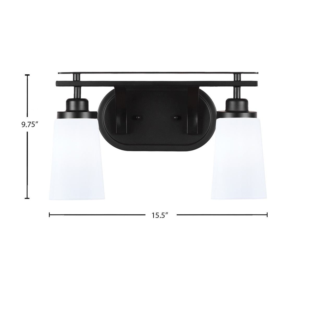 Toltec Odyssey 2-Light Bath Bar | Modern Matte Black and White Opal Glass | Bathroom Vanity & Powder Room | 7.25 x 9.75 in | Model 2612-MB-261