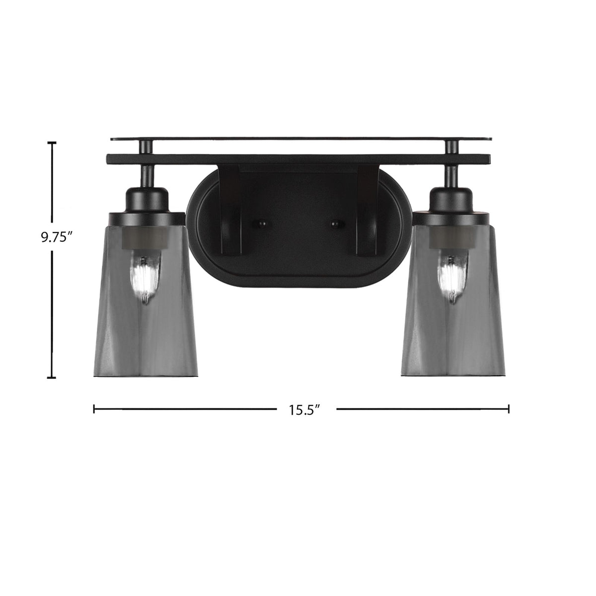 Toltec Odyssey 2-Light Bath Bar | Modern Matte Black and Smoke Bubble Glass | Bathroom Vanity & Powder Room | 7.25 x 9.75 in | Model 2612-MB-262