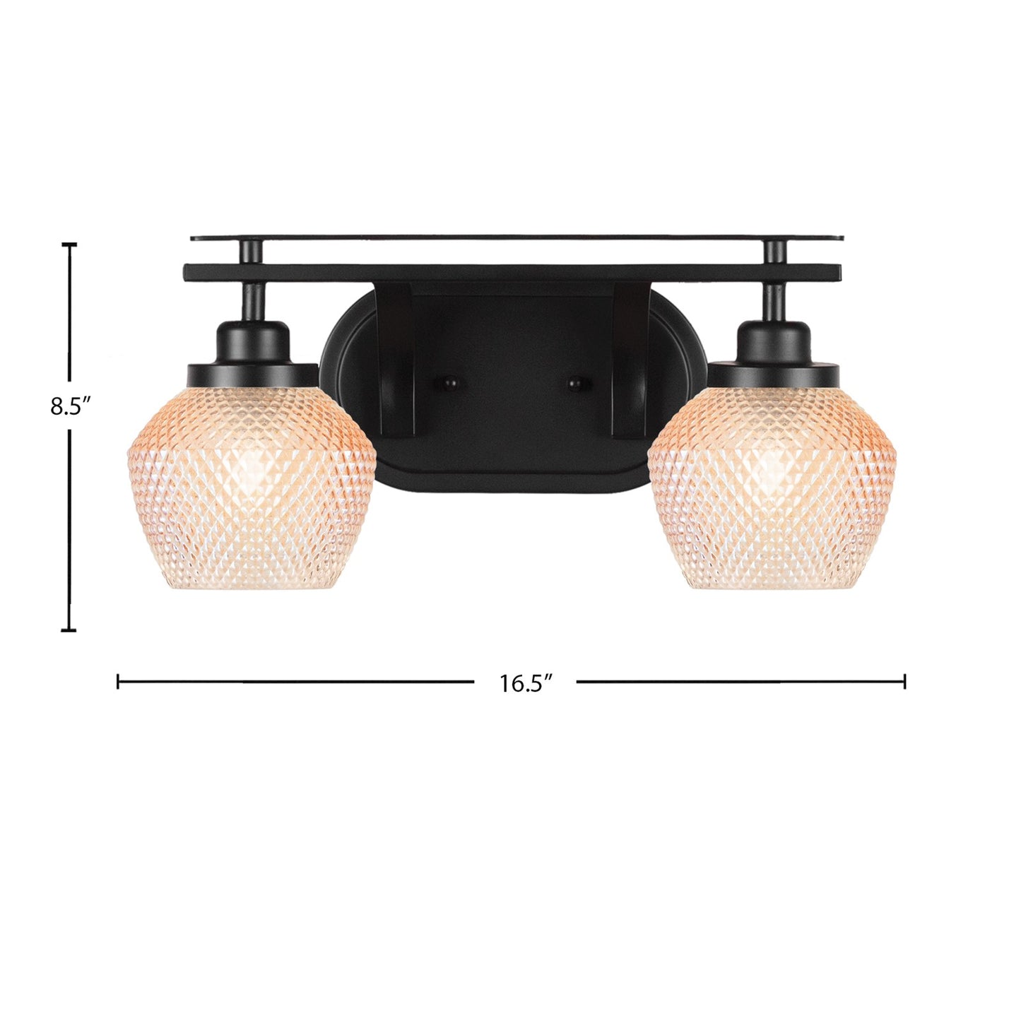 Toltec Odyssey 16.5in 2-Light Bath Bar | Modern Matte Black Steel and Amber Textured Glass | Bathroom Vanity | 16.5 x 8.5 x 8 in | Model 2612-MB-4623