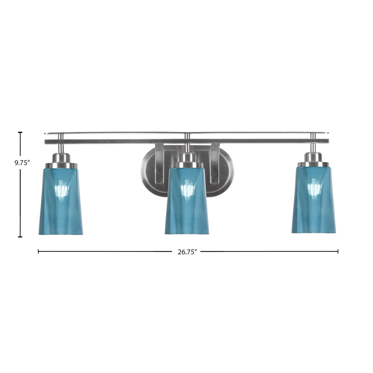 Toltec Odyssey 3-Light Bath Bar | Brushed Nickel and Blue Gradient Glass | Bathroom Vanity Light | 7.25 x 9.75 in | Model 2613-BN-265