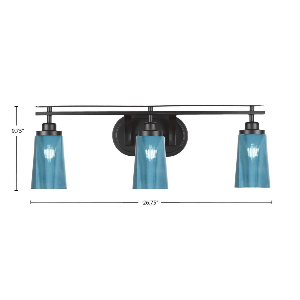 Toltec Odyssey 3-Light Bath Bar | Modern Matte Black Steel and Blue Gradient Glass | Bathroom Vanity & Powder Room | 7.25 x 9.75 in | Model 2613-MB-265