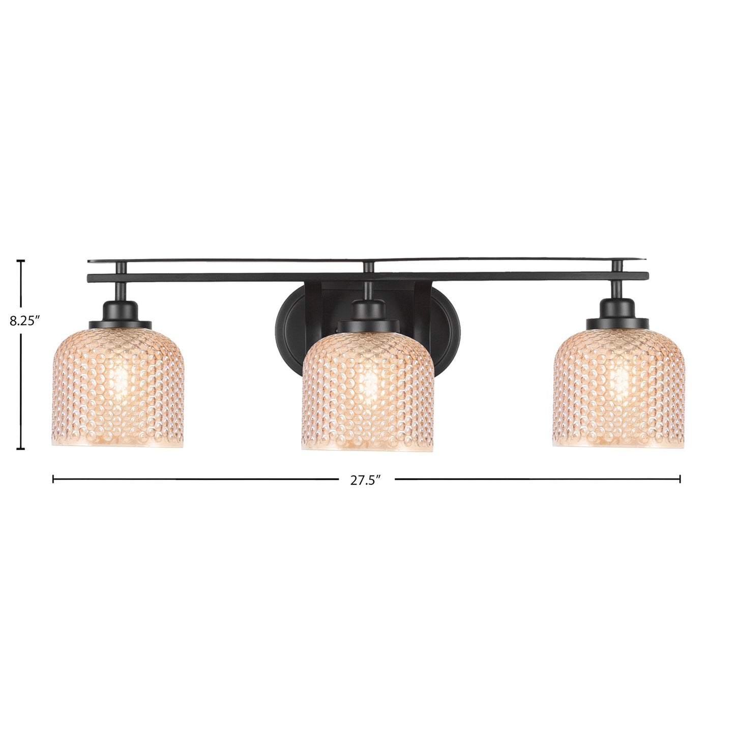Toltec Odyssey 3-Light Bath Bar | Modern Matte Black Steel and Amber Textured Glass | Bathroom Vanity | 27.5 x 8.25 x 8 in | Model 2613-MB-4613